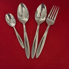 4 pc Oneida Simmer Stainless Hostess Set - Meat Fork Slotted Serving Sugar Spoon
