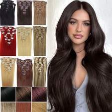 Clip In 100 Real Remy Human Hair Extensions Clip on Double Weft Thick Hair 7pcs