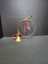 Vintage Brass French Horn Christmas Ornament Large 7" Red Rope Decore