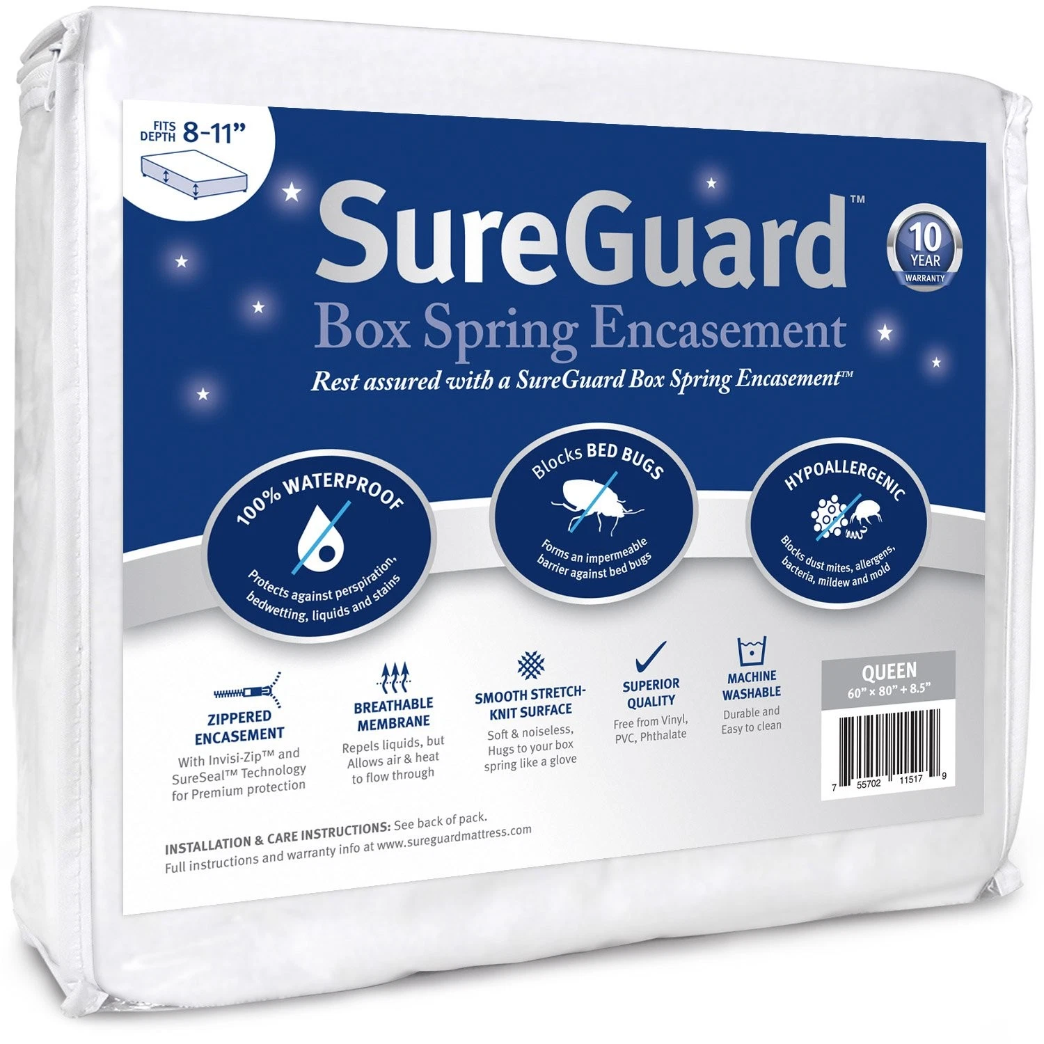 Queen Size Spring Encasement - 100% Waterproof, Bed Bug Proof, Hypoallergenic...