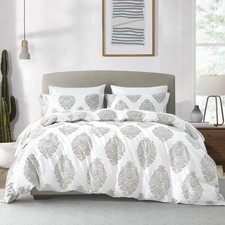 Damask Duvet Cover King - 100 Cotton Duvet Cover Set, 3 Pieces Medallion Damask
