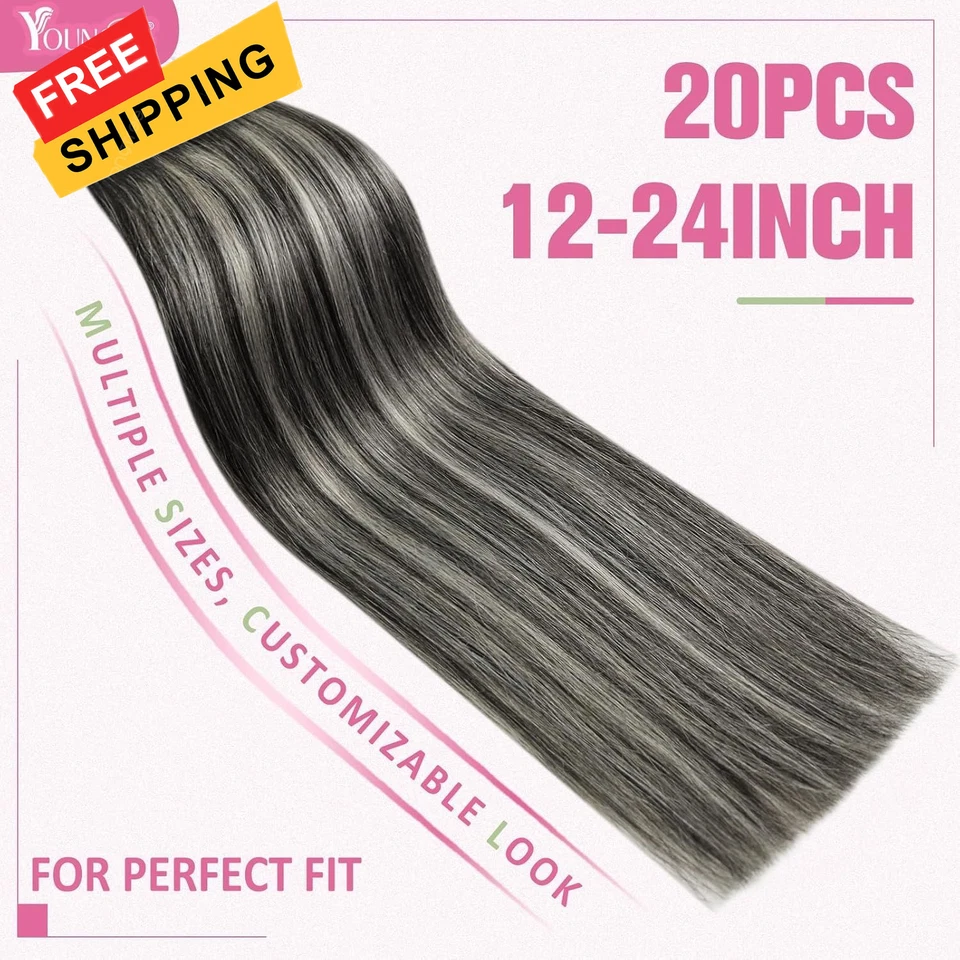YoungSee Invisible Tape in Hair Extensions Ombre Black #Tape-B-#1B/Silver/1B  Foto 3 de 4
