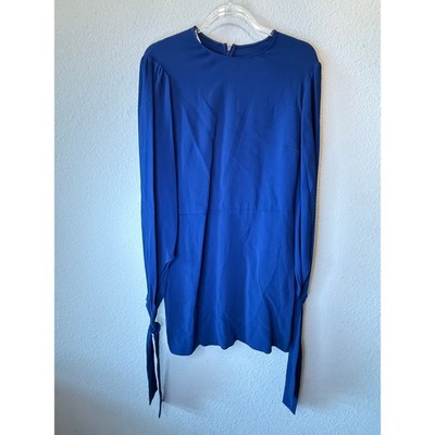 NWT Stella Mccartney Long Sleeve Tie Cuff Mini Shift Dress Midnight Blue 42 / M