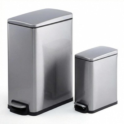 12/2.6 Gal Trash Can Combo Set, Stainless Steel Slim Step Garbage Can