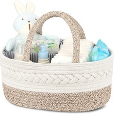 Maliton Diaper Caddy Organizer for Baby, Cotton Rope Baby Gift Large, A-Brown