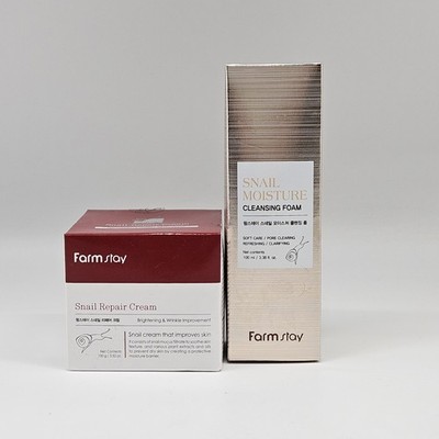 2 PC FARMSTAY Snail Repair Cream + Snail Moisture Pore Cleansing Foam