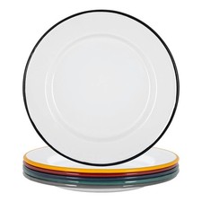White Enamel Dinner Plates Metal Outdoor Camping Food Dishes 25.5cm 6 Colours