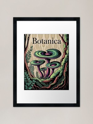 Mushrooms with Botanica text Framed Framed Wall Art Poster Canvas Print Picture