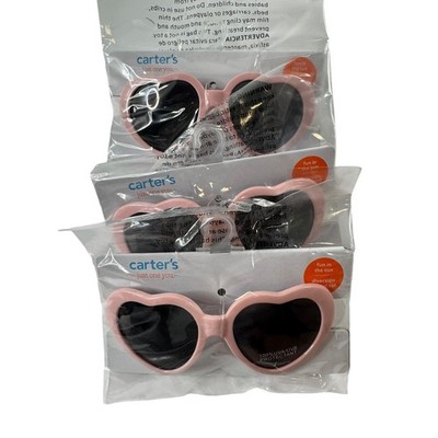 Set of 3 Carter's Heart Sunglasses Fun in the Sun 100% UVA/UVB Protection Pink