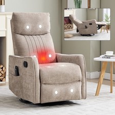 Khaki Heat Massage Manual Recliner Chair with Rocker and Swivel in Fabric