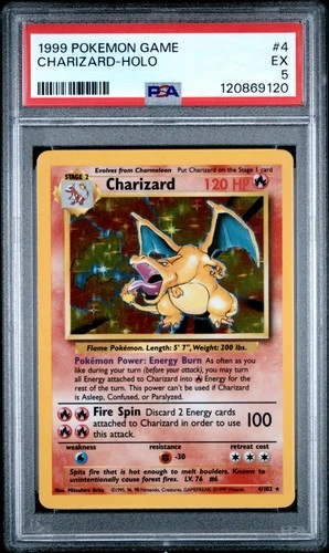1999 POKEMON BASE SET UNLIMITED #4 CHARIZARD-HOLO PSA 5