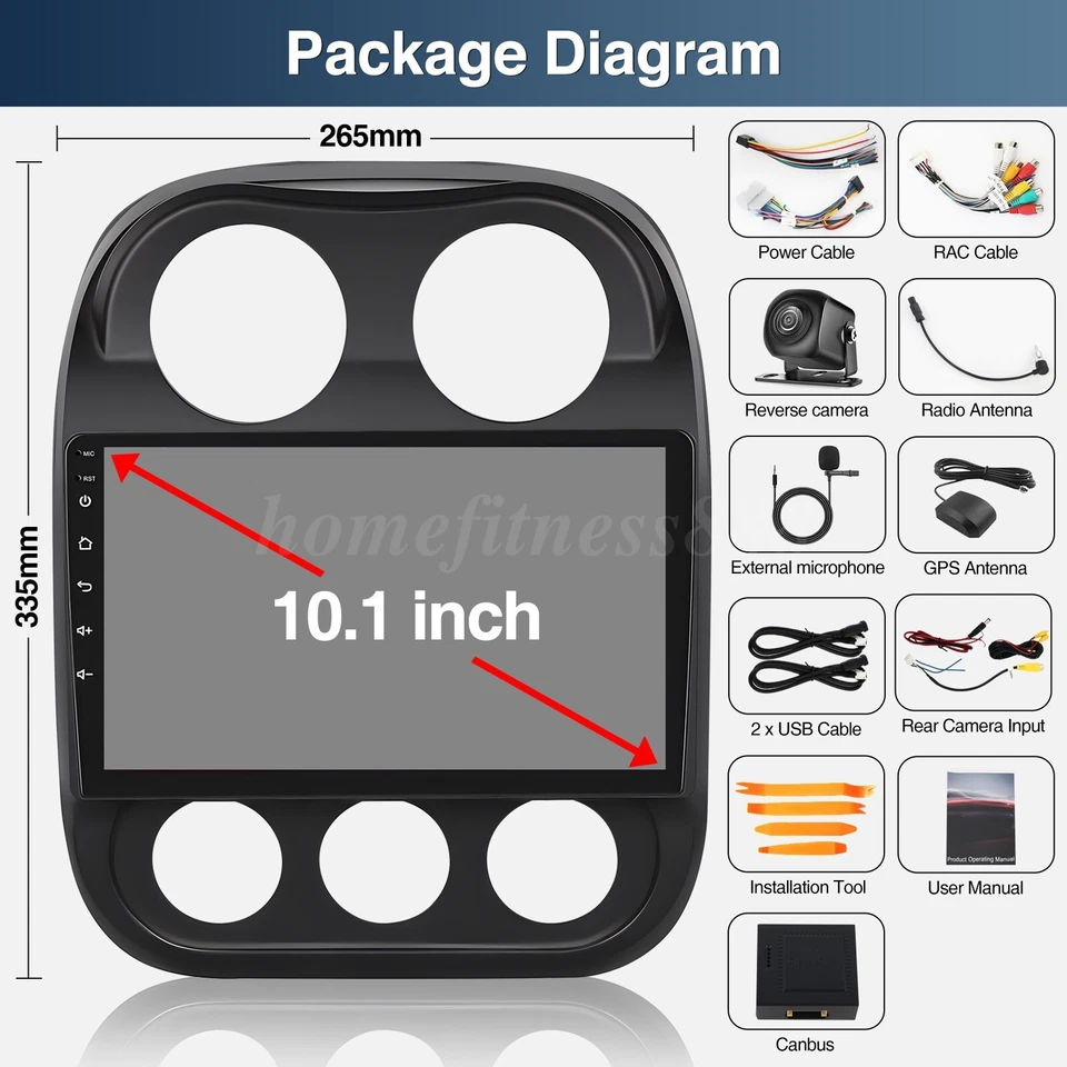 Carplay Car Stereo Radio GPS Android 14 For Jeep Patriot Compass 2009-2016 +Cam - Imagem 2 de 4