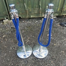 2 x  VIP Queue Barriers Stainless steel  Post & 2 Blue Ropes / Crowd Control