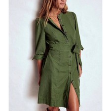 Boden Bre Cord Short Dress US Size 2 / UK Size 6 Corduroy Button Up Belted Green
