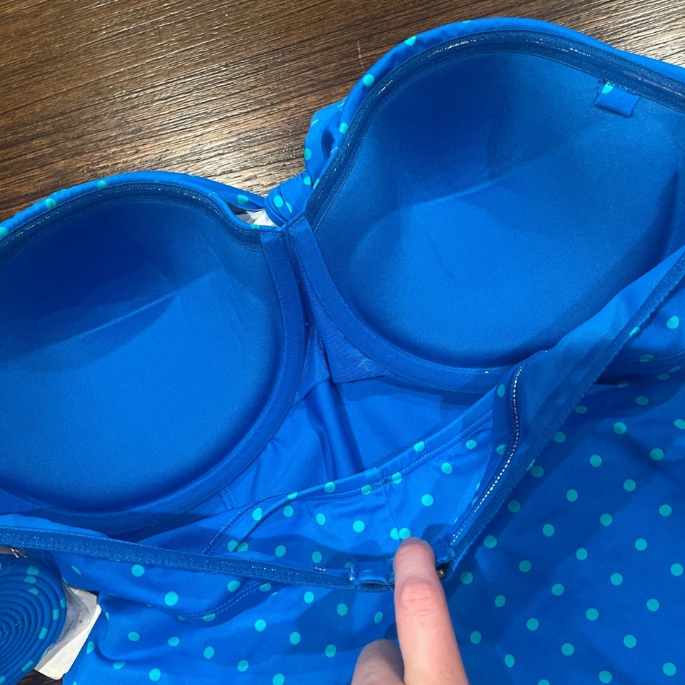 NWT SPANX Sz 14 Shaping Suit Underwire One Piece Blue Dot Bandeau Push Up 2694 - Image 2 of 4