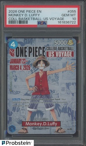 2026 One Piece EN College Basketball US Voyage #055 Monkey D Luffy PSA 10