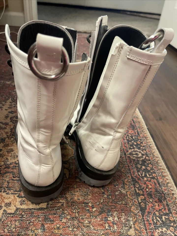 36.5 ❤️ Botas de Combate Alexander Wang Gorra de Metal Cuero Blanco Motociclista Moto Foto 4 de 4