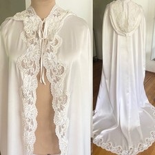 Vintage-Inspired Hooded Satin Bridal Cape One Size Pearl Embellished Sequin