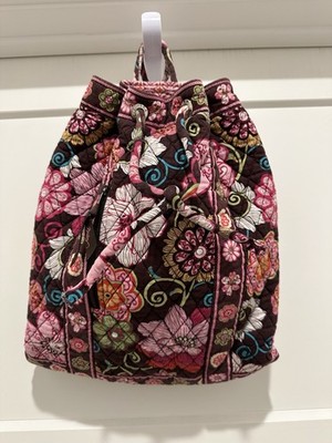 Vera Bradley Mod Floral Pink Drawstring Backpack  Cinch Top Book Bag