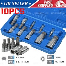 10pcs Multi Spline Bit 1/2"Socket Set 12 point triple square M4 to M18 Boxed Kit