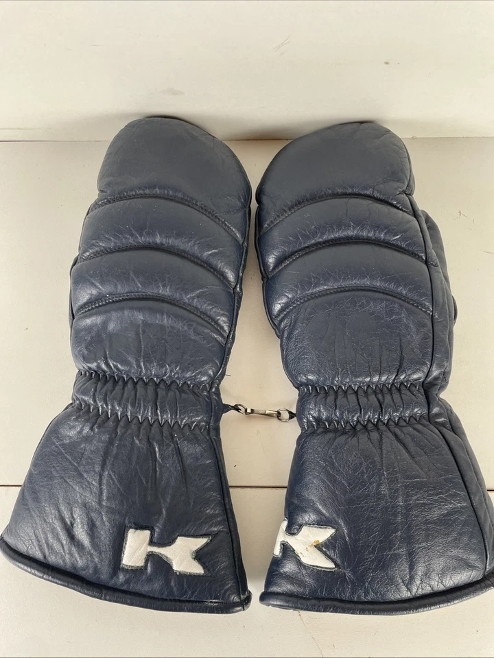 Kawasaki Vintage Leather Snowmobile/Racing Mittens Navy Blue Men’s Large - Image 3 of 4