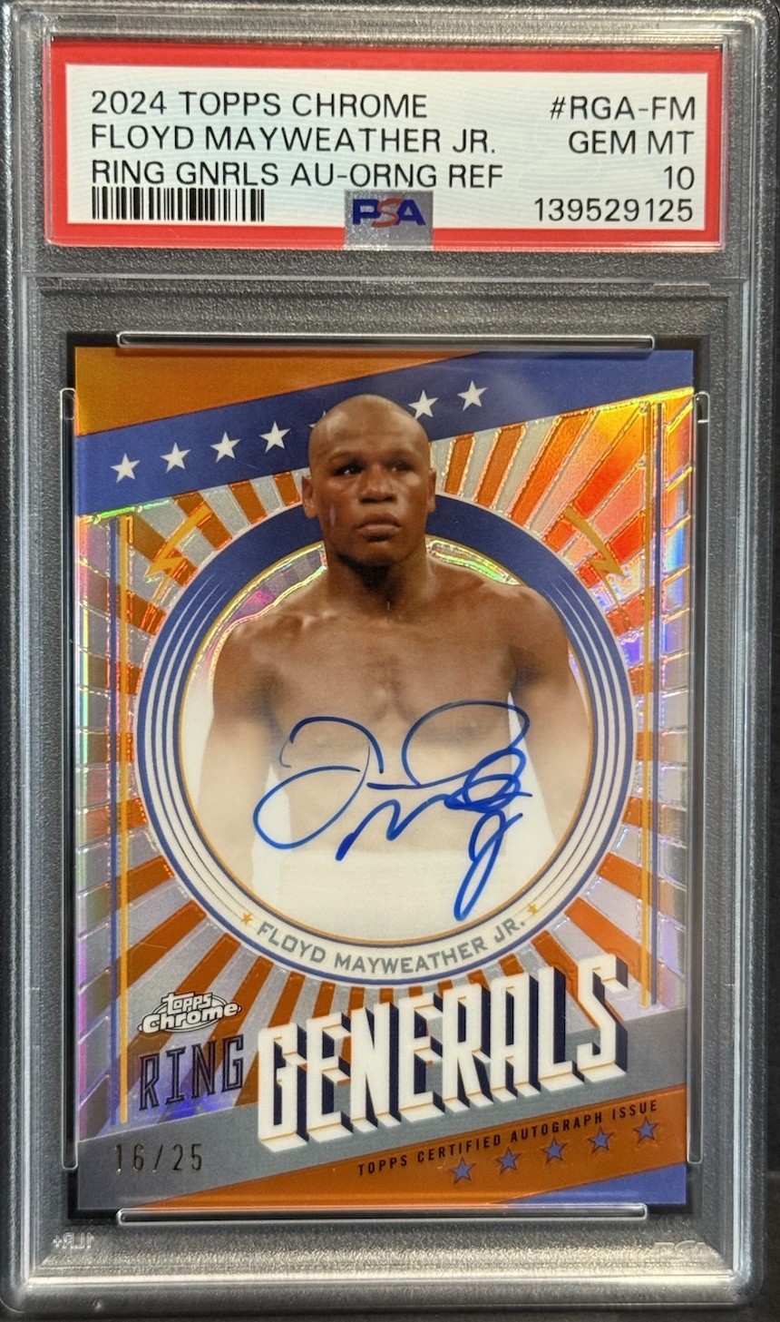 2024 Topps Chrome Boxing Floyd Mayweather Jr. On Card Auto Orange /25 PSA 10 view 2
