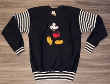 Vtg. 90 Mickey Mouse Sweatshirt adult small Black Disney Made in USA striped arm