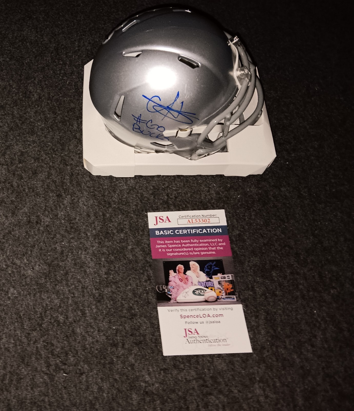 cj hicks Autographed Signed Ohio State Buckeyes Mini Helmet Jsa Inscription Go Bucks 