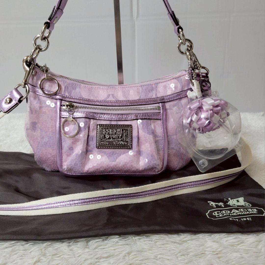 COACH poppy 2way sequin Shoulder Bag Pink Signature With