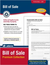 Adams Bill of Sale Forms Pack, Includes 2 Motor Vehicle and 2 General Bills of