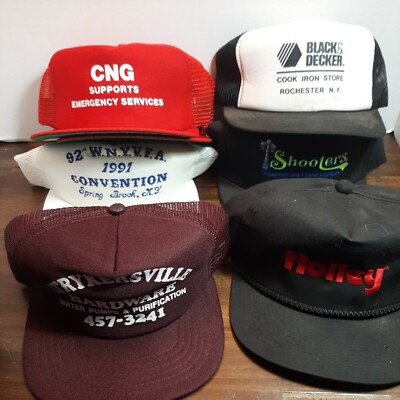 Vintage Lot of 7 Snapback & Strap Trucker Hats Advertising  display picture 3