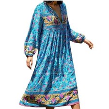 R. Vivimis Tassel Bohemian Maxi Dress Bohemian Blue Dress Size S