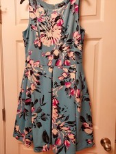 ROZ & ALI AQUA BLUE WHITE AND PINK FLORAL DRESS - SIZE 14