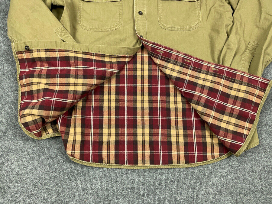 L.L. Bean Khaki Brown Flannel Lined Shirt Jacket Adult Large L.L. Bean Khaki Brown Flannel Lined Shirt Jacket Adult Large