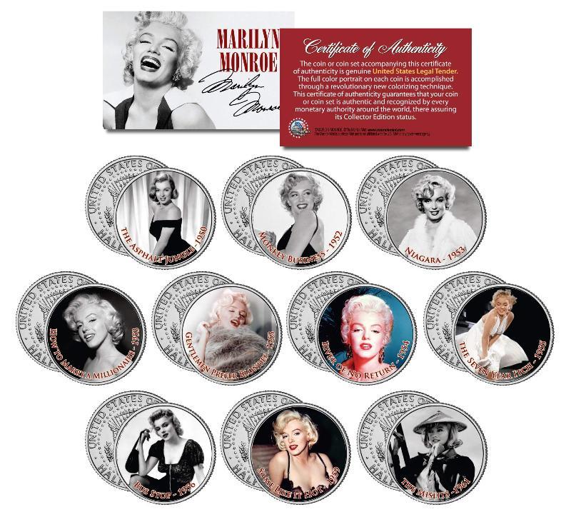 MARILYN MONROE MOVIES Colorized JFK Half Dollar 10-Coin Set