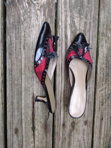 Liz Claiborne Black w/Red Plaid "Trinity" Shoes Mules - Picture 7 of 7
