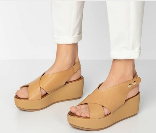 SANDALO DONNA INUOVO 123031 CON ZEPPA PLATFORM INCROCIO IN PELLE CUOIO  CHIARO | eBay