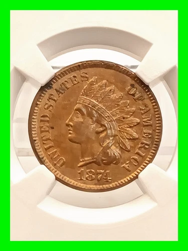 Outstanding 1874 Indian Head Penny Cent NGC MS63 RB Blazing Specimen High Grade 
