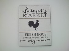 Vintage Rustic Farmer's Market Fresh Eggs White Chicken Wall Hanging Sign 434