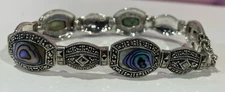 Silver Art Deco Bracelet W/ Marcasite and Black Mother of Pearl
