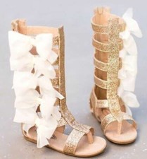 Joyfolie Girl's Alexa Bow Gladiators in Gold Size 3 Youth HTF Holiday Wedding
