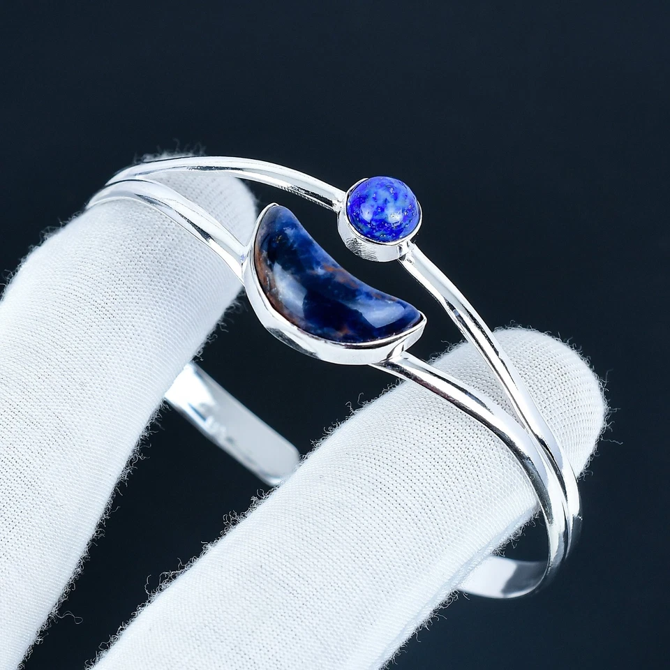 Sodalite Gemma 925 Argento Sterling Bangle Polso Quotidiano Gioielli Amico Gift - Immagine 3 di 4
