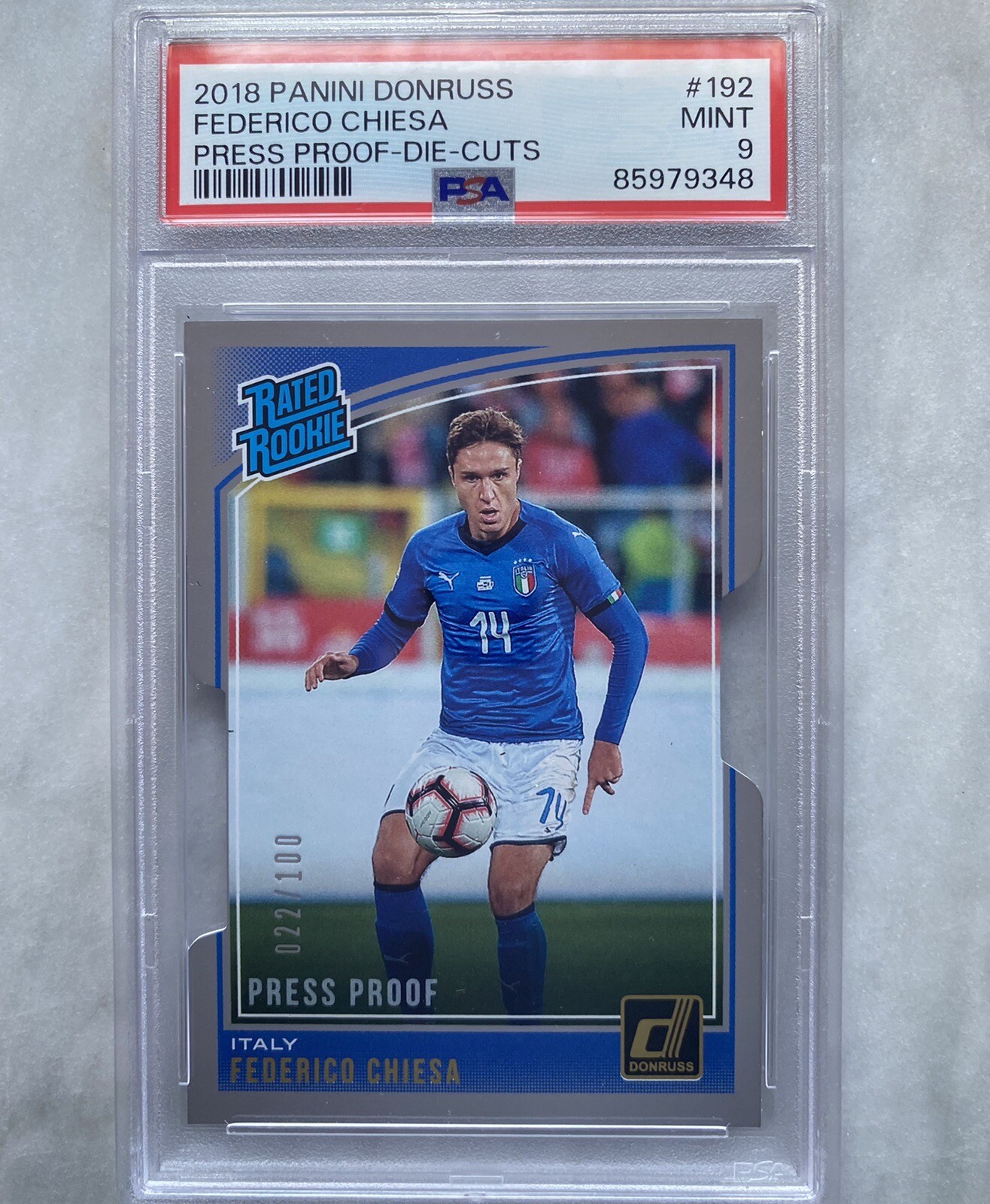 2018 Donruss Rated Rookie Press Proof Die Cut /100 Federico Chiesa PSA 9 MINT RC