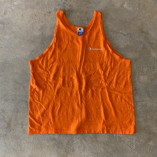 Vintage 1990s Champion Tank Top XL Orange jersey Script Logo Made In USA