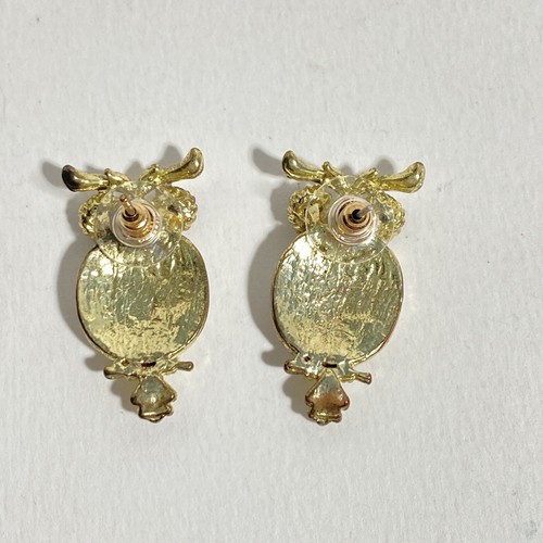 Sparkly Owl Pierced Earrings Rhinestones Stud 1in - Picture 8 of 11