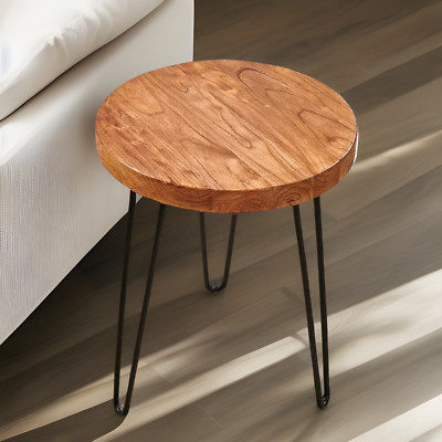 GREENAGE Rustic Old Elm Wood Round End Table Nightstand Sofa Side Table 20.5'' H