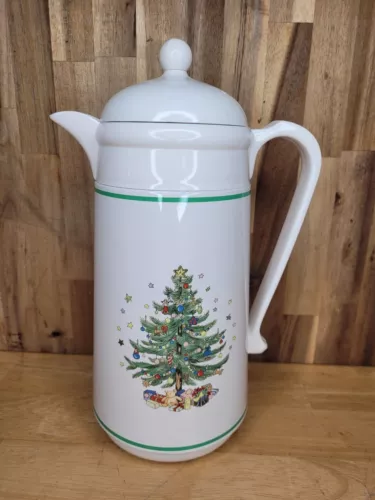 Christmastime Christmas Tree Thermal Vacuum White Carafe 1 Liter Coffee Tea 