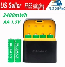 AA 3400mWh 8/16/24 Rechargeable Lithium Batteries + Type-C Charger PUJIMAX 1.5V