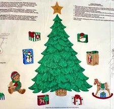 ADVENT TREE APPLIQUÉ Cut & Sew Fabric Panel VTG Christmas Tree & Gifts, 2 Sizes