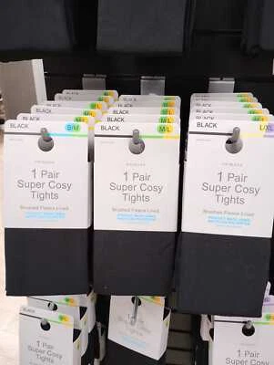 Primark Super Cosy TIGHTS Brushed Fleece Black Lined 300 Denier Look S M L XL